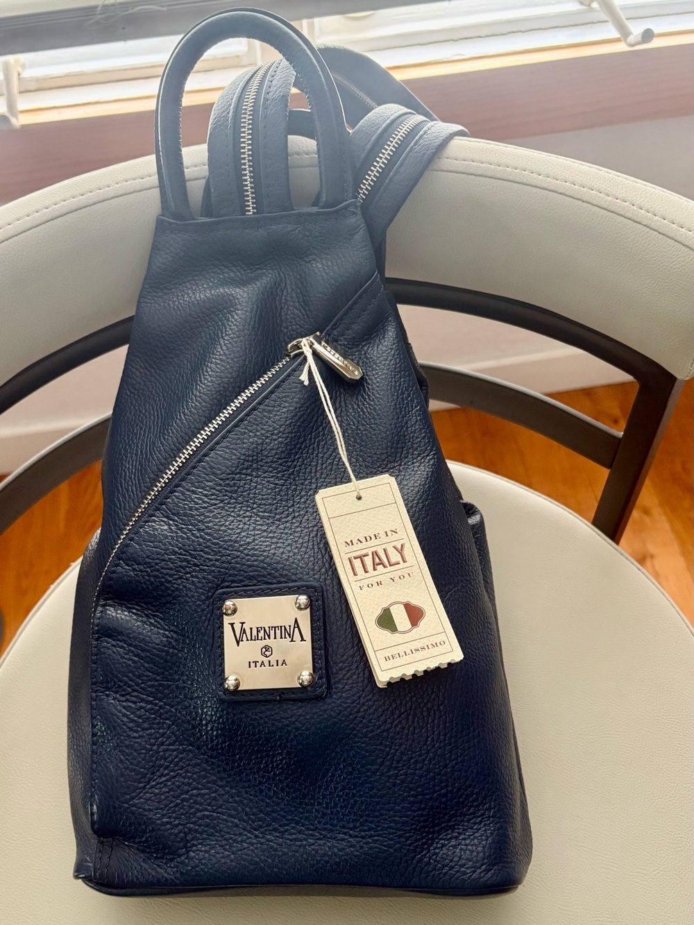Valentina Blue Pebble Leather Convertible Sling/Backpack